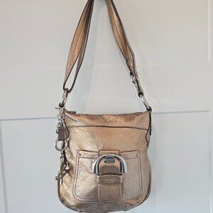 B. Makowsky Gold Pebbled Leather Cross Body Bag